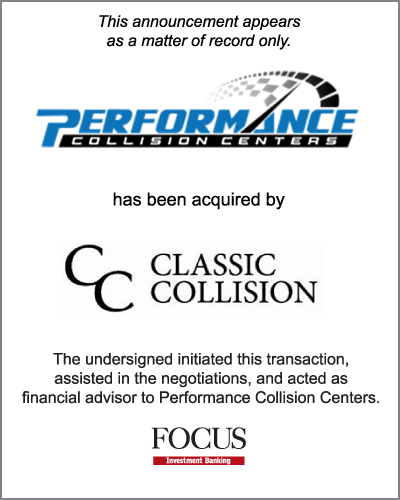 FOCUS Investment Banking Represents Syrena Collision Center Inc. in its  Sale to Crash Champions