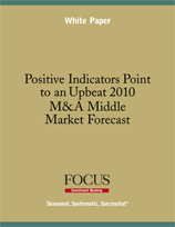 a whitepaper cover titled "positive indicators point to an upbeat 2010 m&a middle market forecast"