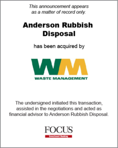 Anderson Rubbish Disposal has been acquired by Waste Management Inc.