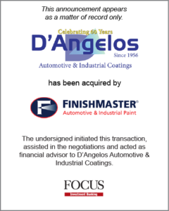 D'Angelos Automotive & Industrial Coatings has been acquired by FinishMaster, Inc.
