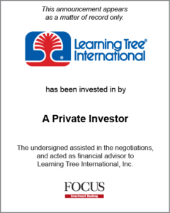 Learning Tree International has been invested in by a Private Investor