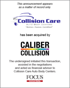 Collision Care Auto Body Centers has been acquired by Caliber Collision.