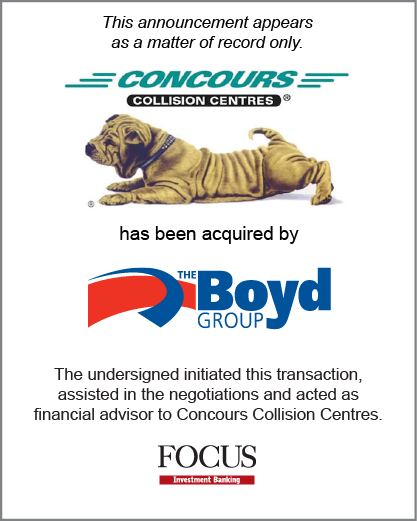 Concours Collision Centres has been acquired by The Boyd Group.