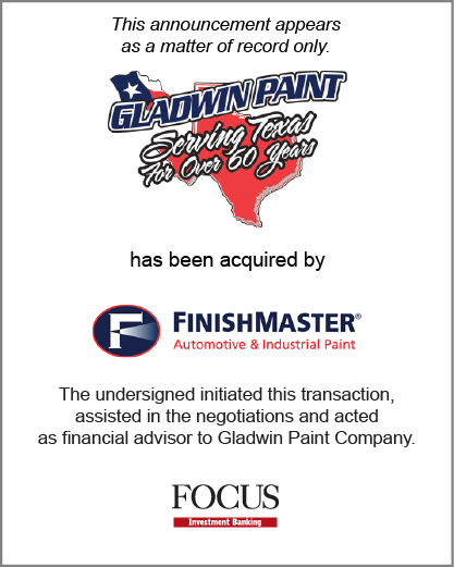 Gladwin Paint Company has been acquired by Finishmaster Inc.