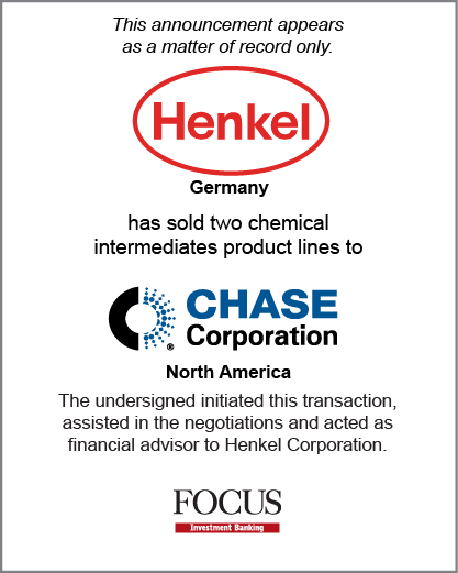 Henkel Corporation Has Sold Two Specialty Chemical Product Lines to Chase Corporation.