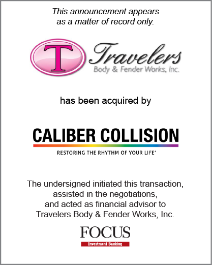 Travelers Body & Fender Works, Inc. has been acquired by Caliber Collision