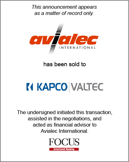 Avialec International has been sold to KAPCO|VALTEC