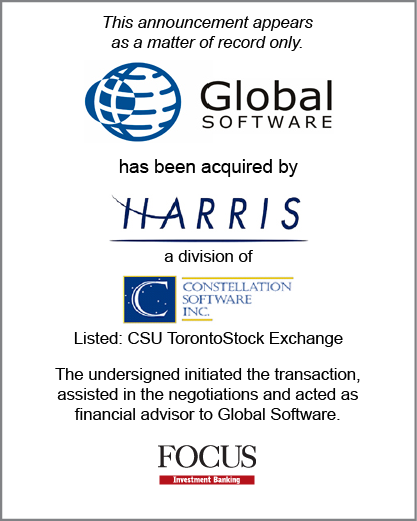 Global Software has been acquired by Harris, a division of Constellation Software Inc.