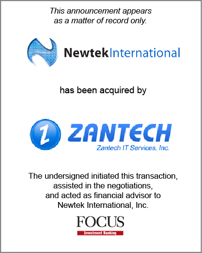 Newtek International has been acquired by Zantech IT Services, Inc.