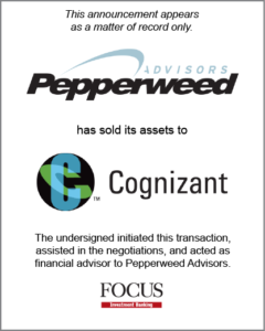 Pepperweed Advisors has sold its assets to Cognizant