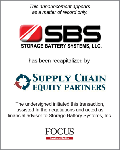 Storage Battery Systems, Inc. (SBS) has been recapitalized by Supply Chain Equity Partners.