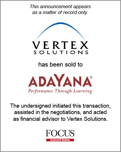 Vertex Solutions has been sold to Adayana.