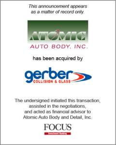 Atomic Auto Body and Detail, Inc. has been acquired by Gerber Collision and Glass
