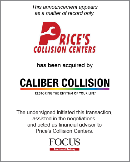 Price's Collision Centers has been acquired by Caliber Collision