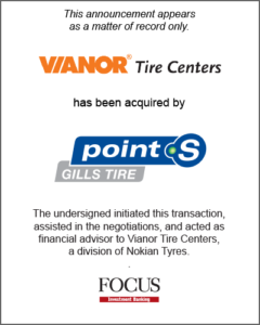Vianor Tire Centers have been acquried by Gill's Point S Tire & Auto Service