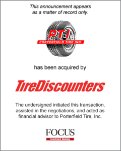 Porterfield Tire, Inc. has been acquired by Tire Discounters.