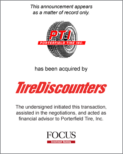 Porterfield Tire, Inc. has been acquired by Tire Discounters.