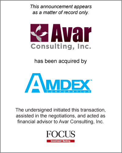 Avar Consulting, Inc. has been acquired by AMDEX Corporation