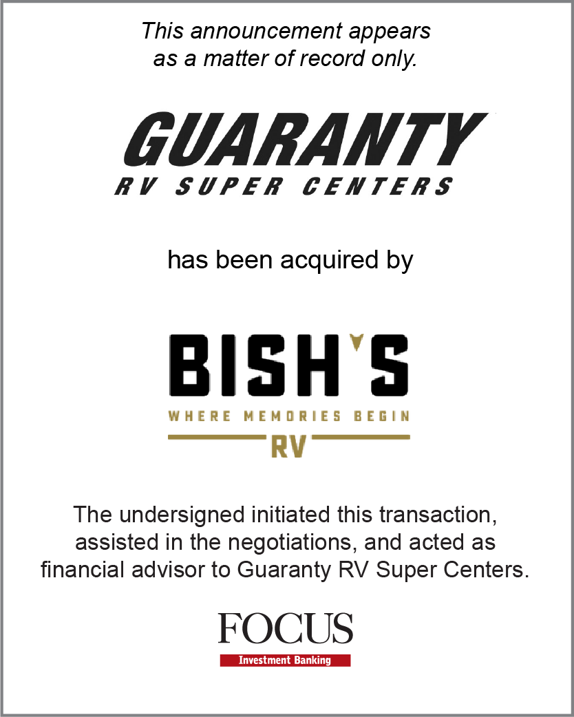 Guaranty RV Super Centers has been acquired by Bish's RV