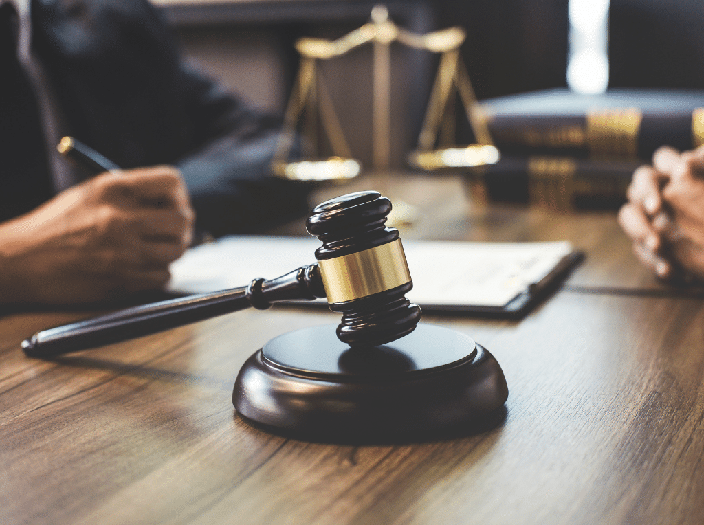 wooden gavel on table