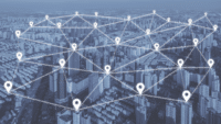 fintech image aerial view of buildings